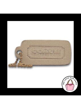 COACH VINTAGE LEATHERWARE One Sided Hang Tag Bag Charm Keychain Fob Bone Beige
